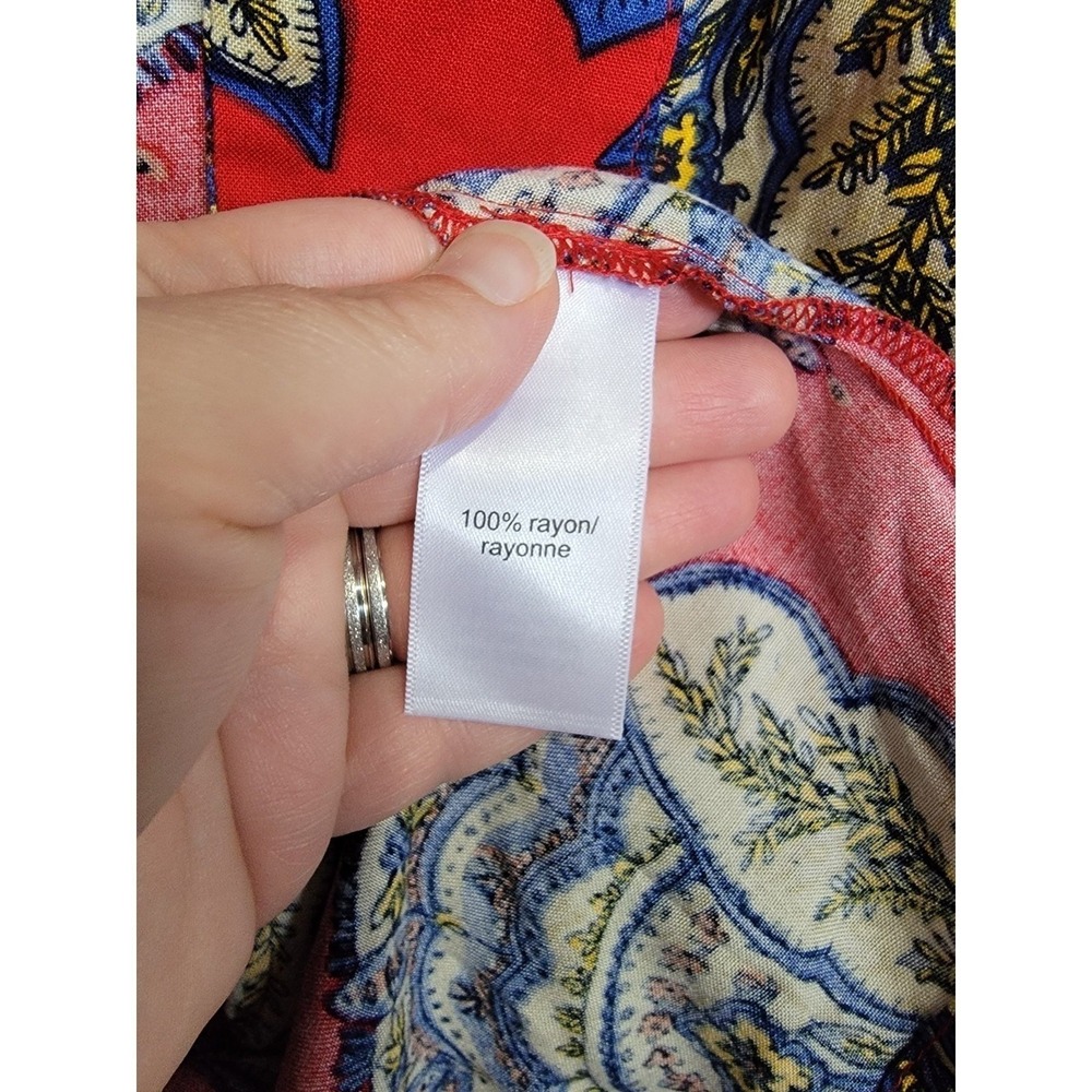 Maurices Red Paisley Kimono Cardigan Boho Floral Open Front Rayon Wrap SM - Picture 2 of 7